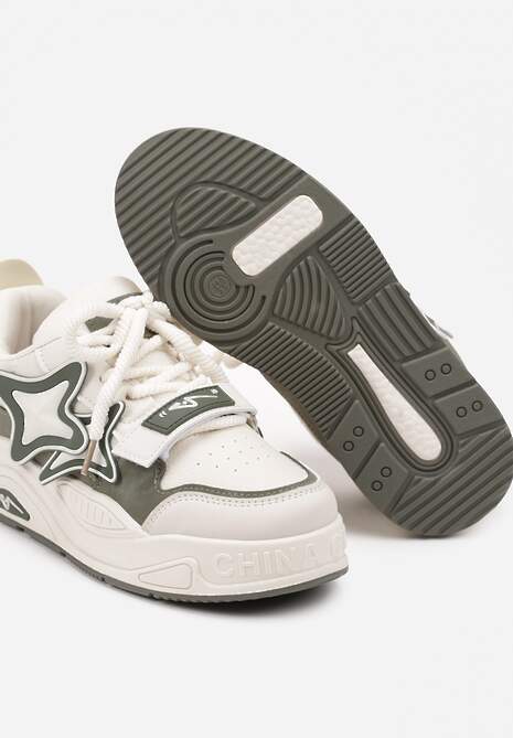 Beżowo-Zielone Sneakersy na Platformie z Grubymi Sznurowadłami i Zapięciem na Rzep Arlaia