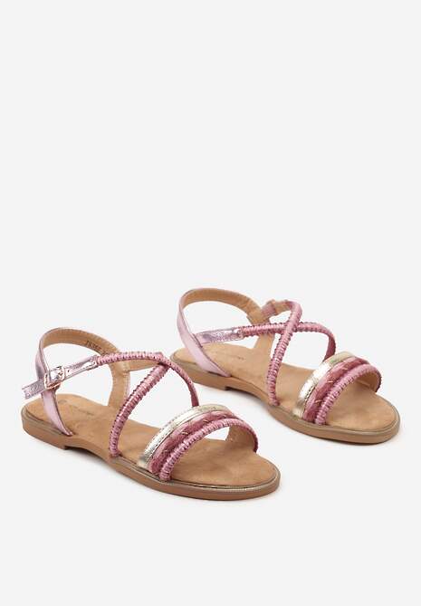 Fuksjowe Płaskie Sandały z Ekoskóry z Ozdobną Plecionką Zapinane na Sprzączkę Laliara