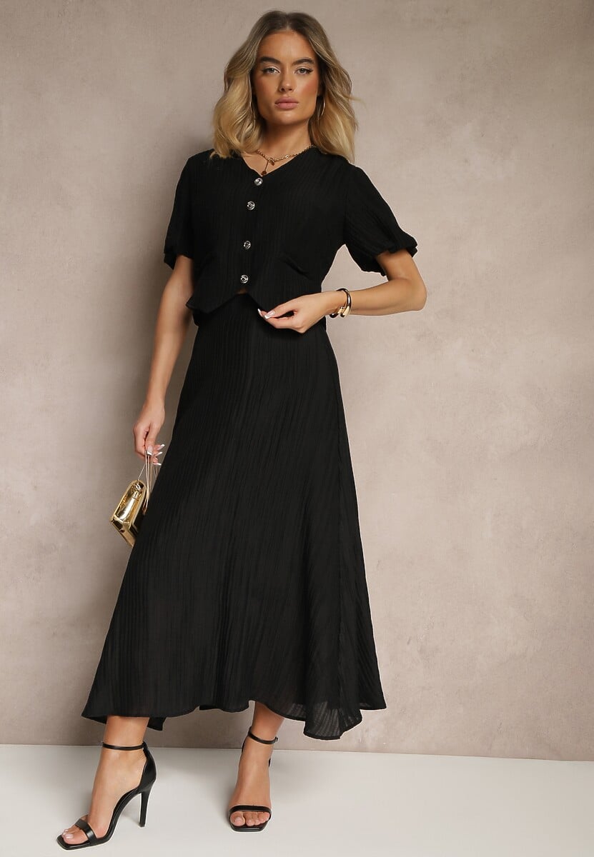 Biały Komplet z Wiskozy Koszula i Spódnica o Rozkloszowanym Kroju Nanorela