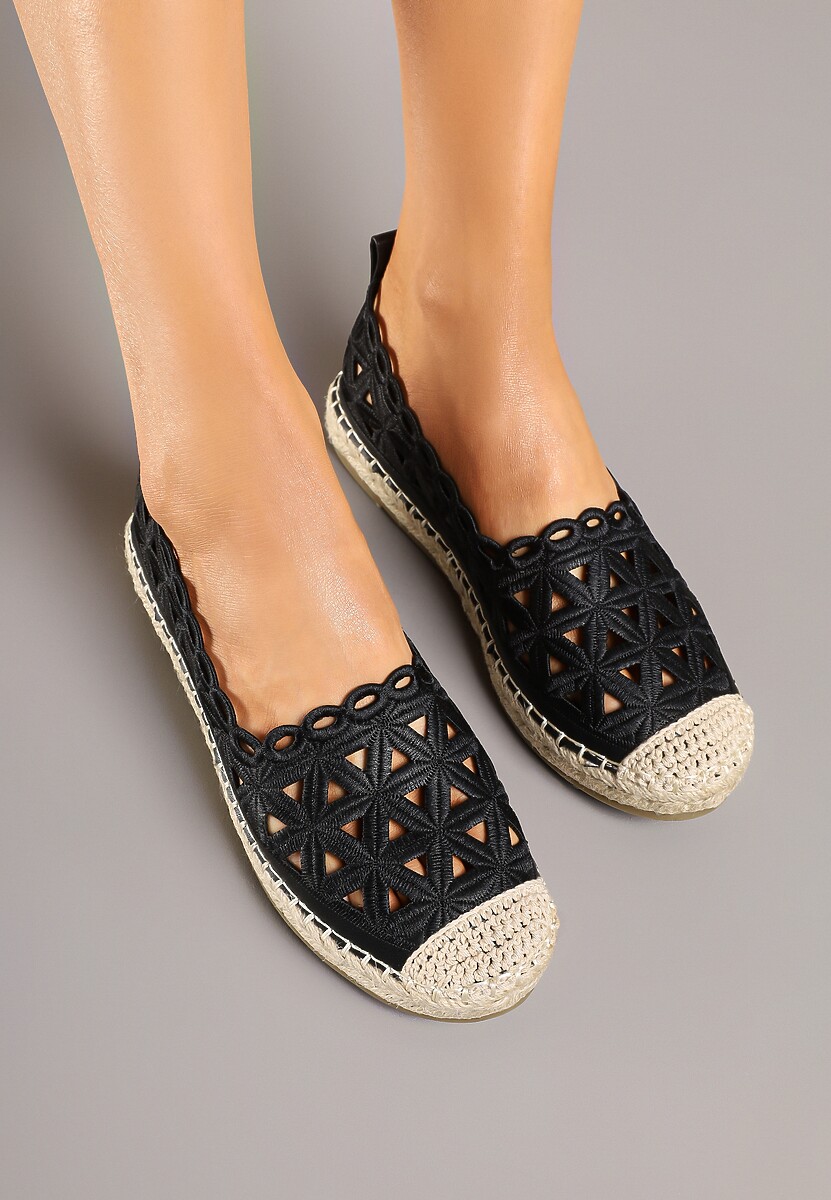 Czarne Ażurowe Espadryle Ozdobione Plecionką Meranovia
