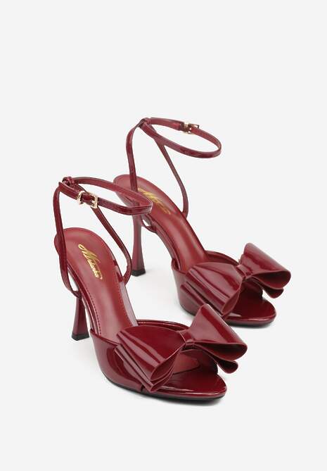Bordowe Lakierowane Sandały z Kokardkami Orimoni