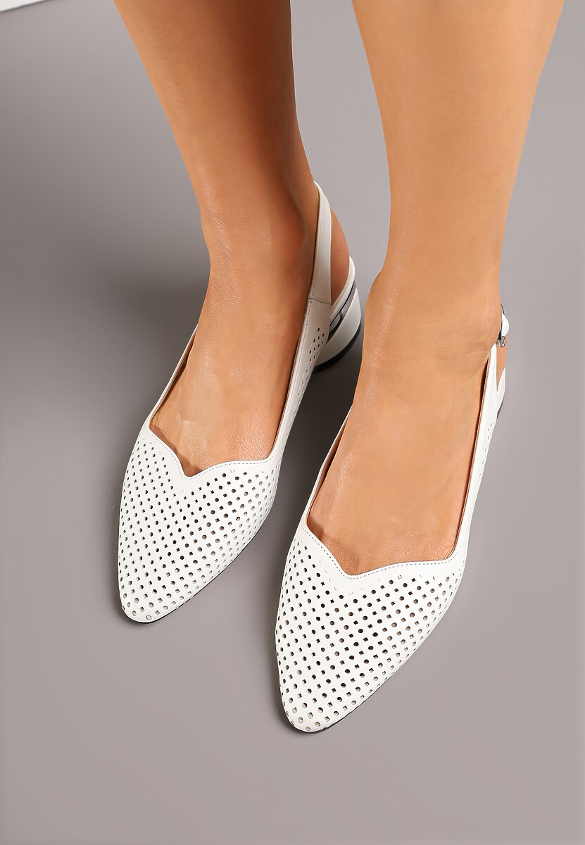 Białe Sandały Ażurowe na Słupku Slingback ze Skórzaną Wkładką Milionessa