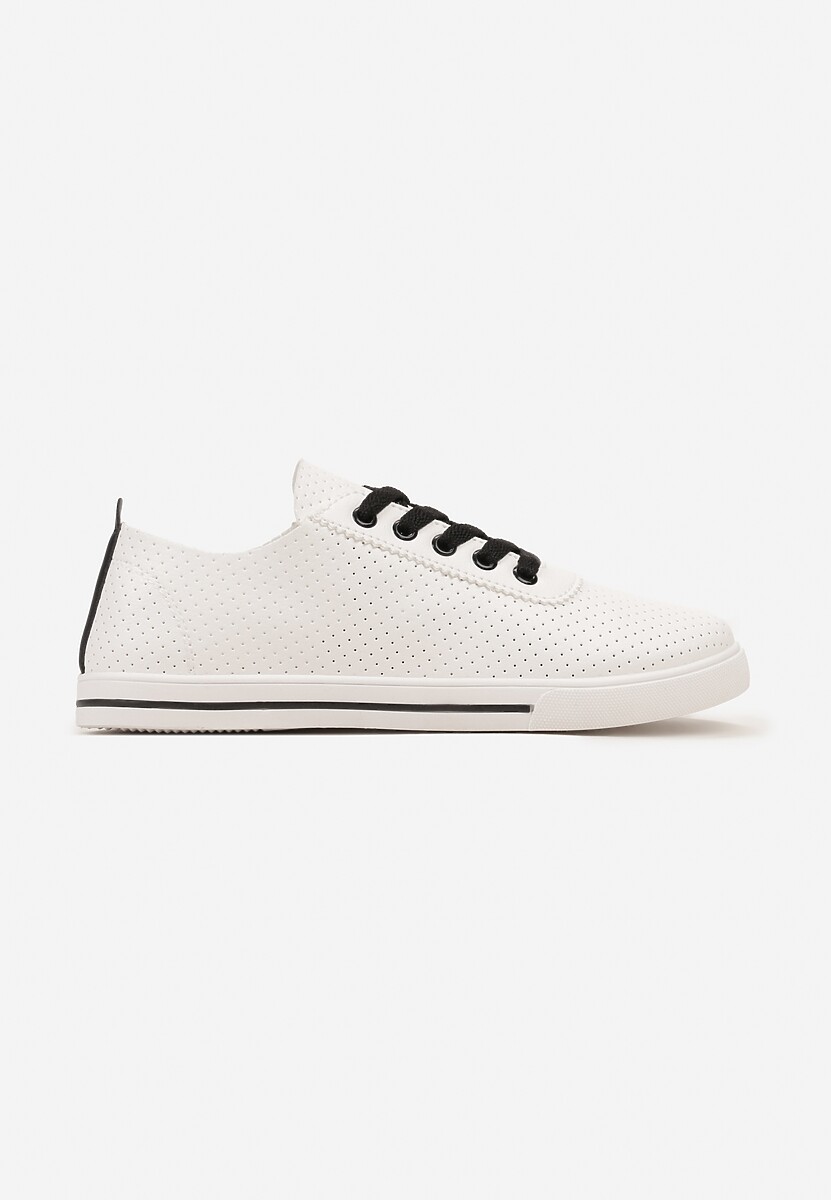 Biało-Czarne Tenisówki Ozdobione Dziurkami na Cholewce i Ozdobną Taśmą Mirnala