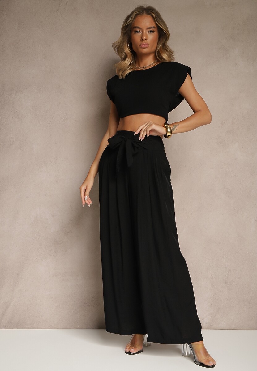 Zielone Wiskozowe Spodnie High Waist o Szerokim Kroju Aranisa