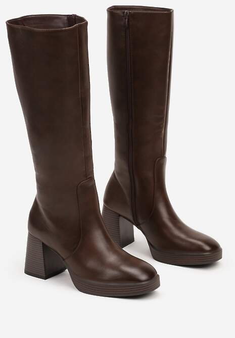 Ciemnobrązowe Kozaki na Słupku z Lekkim Ociepleniem Ansilaria