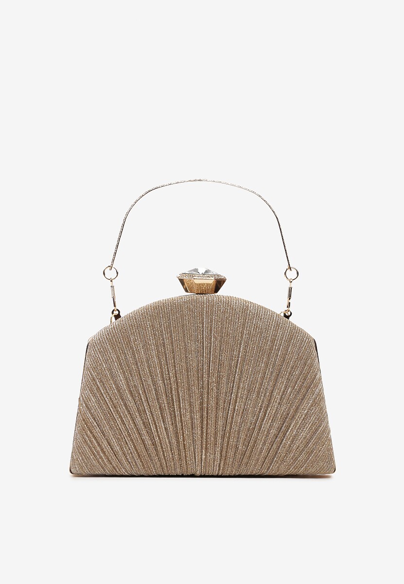 Złota Wieczorowa Torebka Ozdobiona Brokatem i Kruształkiem Beliha