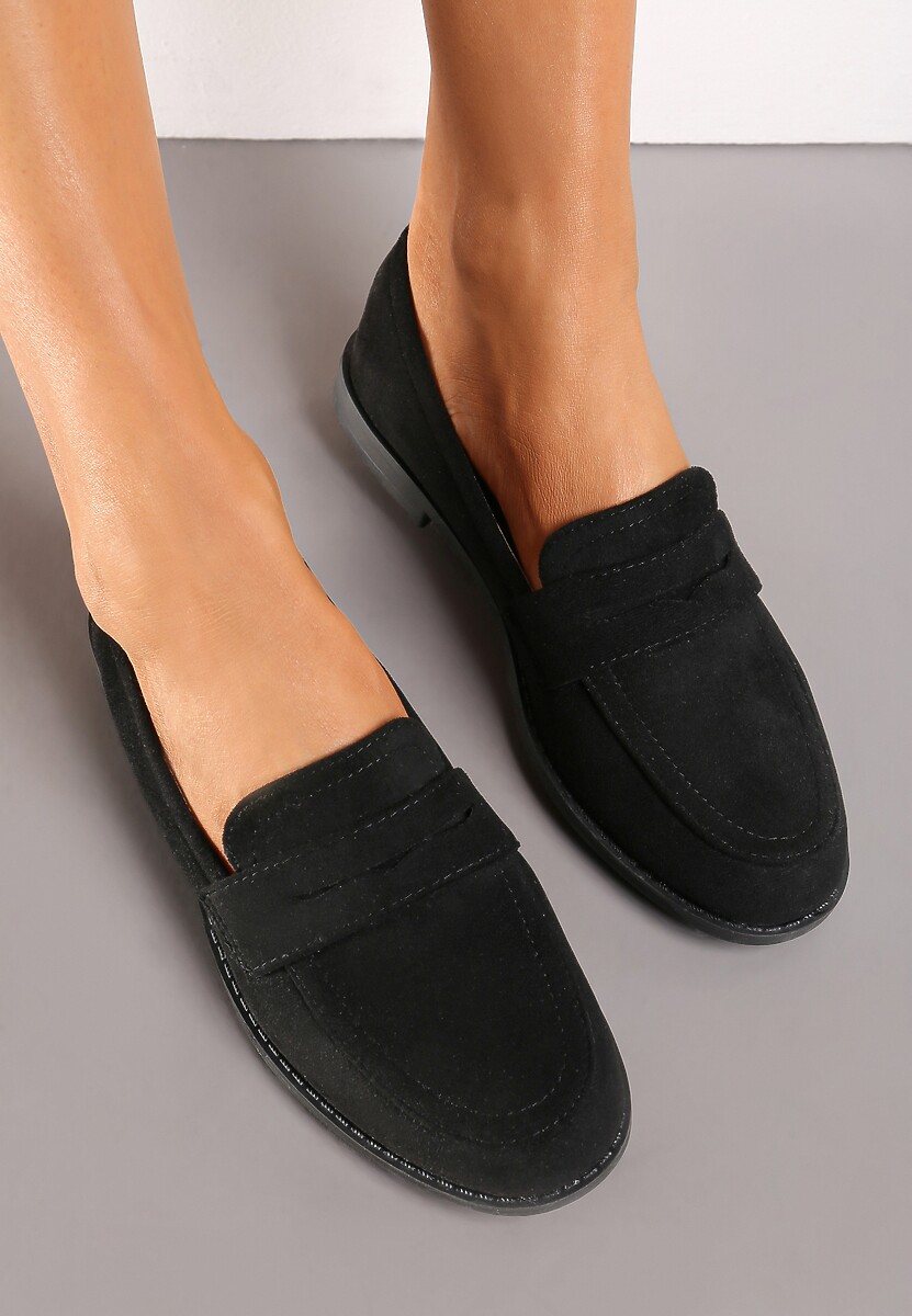 Czarne Klasyczne Mokasyny z Imitacji Zamszu Behmilla
