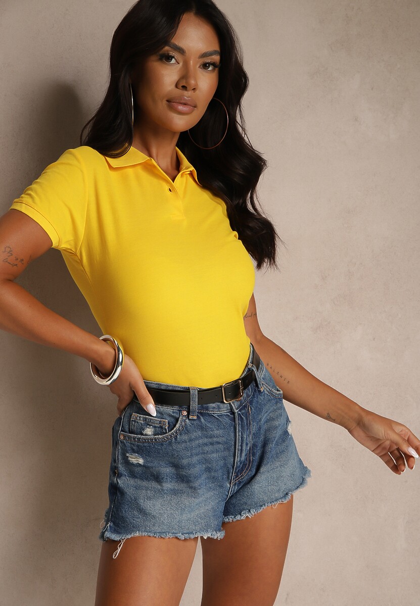 Żółty Bawełniany T-shirt Typu Polo Arsenllia