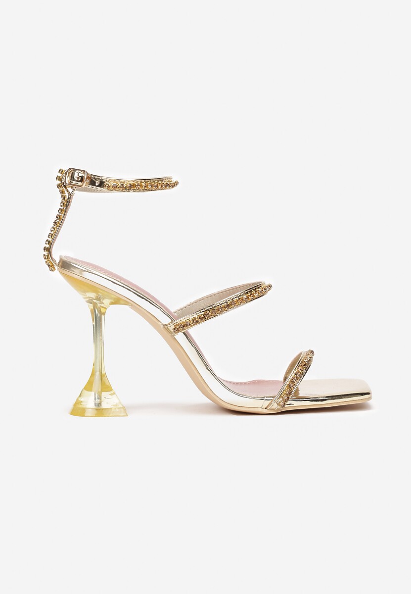 Złote Sandały na Transparentnym Obcasie z Paskami z Cyrkoniami Admiral