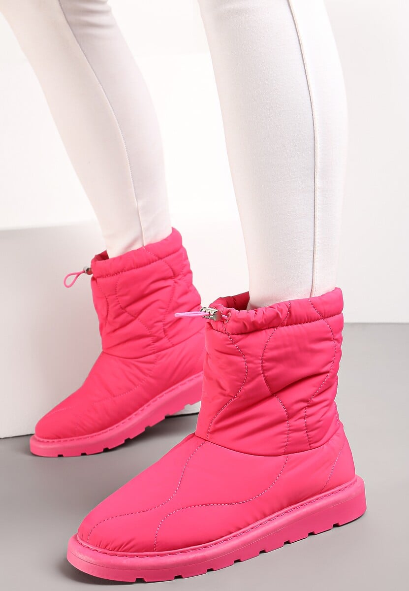 Fuksjowe Ocieplane Śniegowce z Protektorem z Pikowanego Materiału Siani