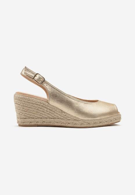 Złote Sandały na Plecionej Koturnie Evetra