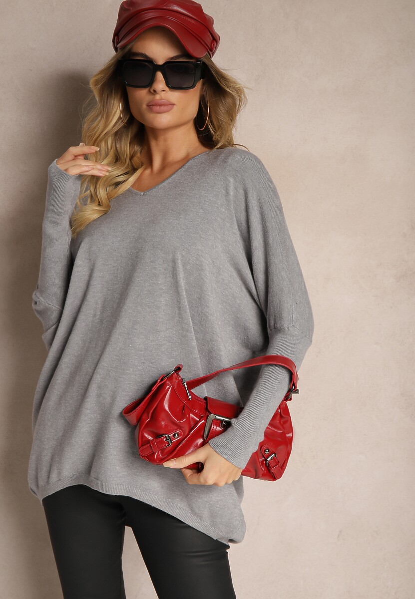 Biała Nietoperzowa Bluzka z Dzianiny z Wiskozą z Dekoltem i Cyrkoniami na Plecach Vailune