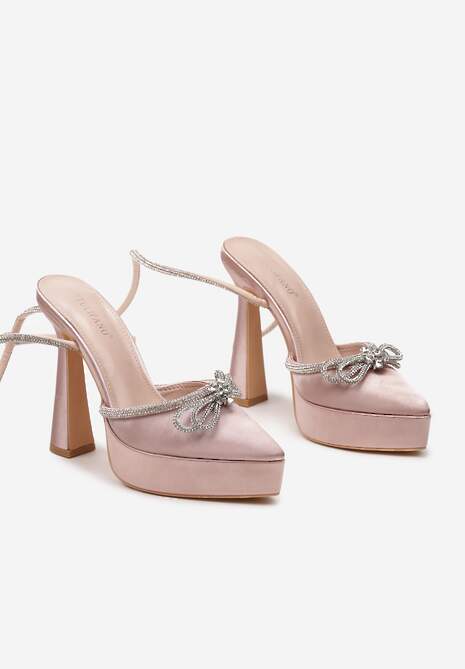 Szampańskie Sandały z Ozdobną Kokardą i Cyrkoniami na Platformie i Klepsydrowym Obcasie Wernia