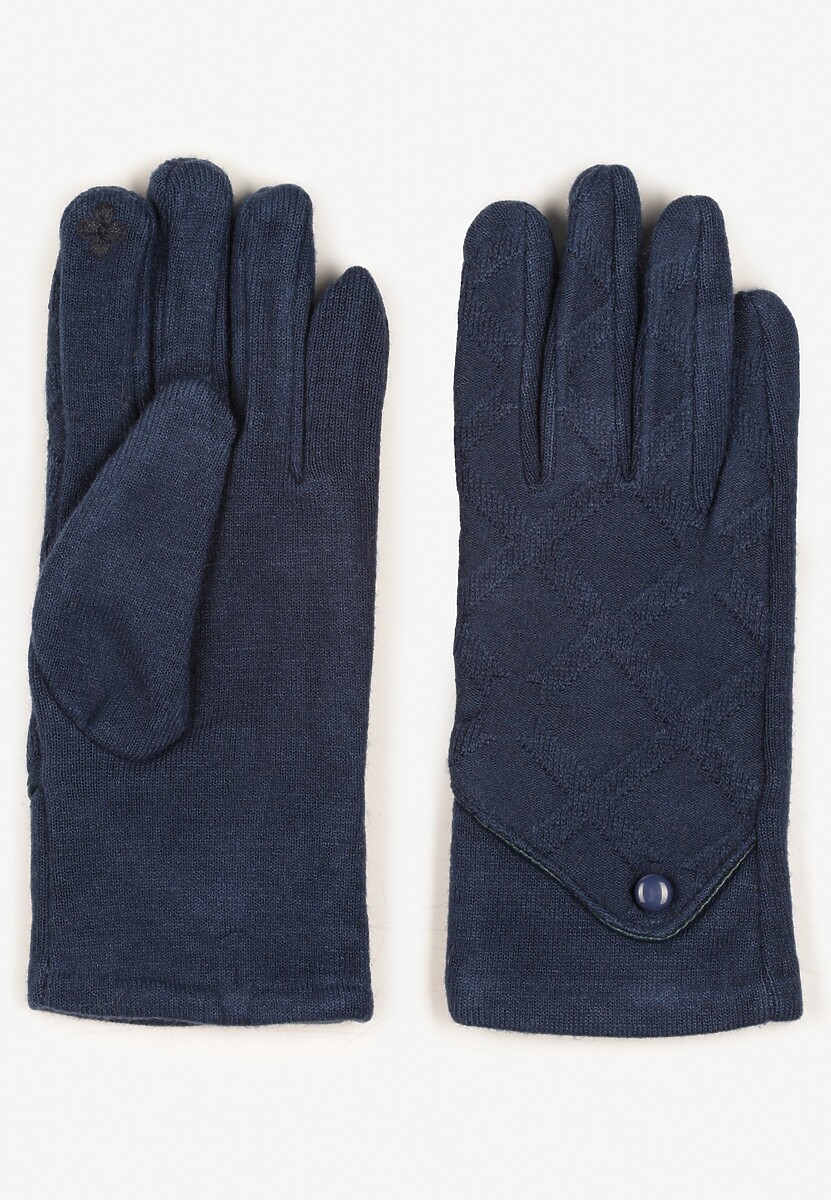 Beżowe Dzianinowe Rękawiczki Eleganckie z Ozdobnym Guzikiem Senindra