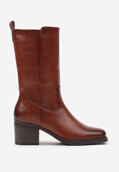 Brązowe Casualowe Botki Sztyblety na Słupku Teralita