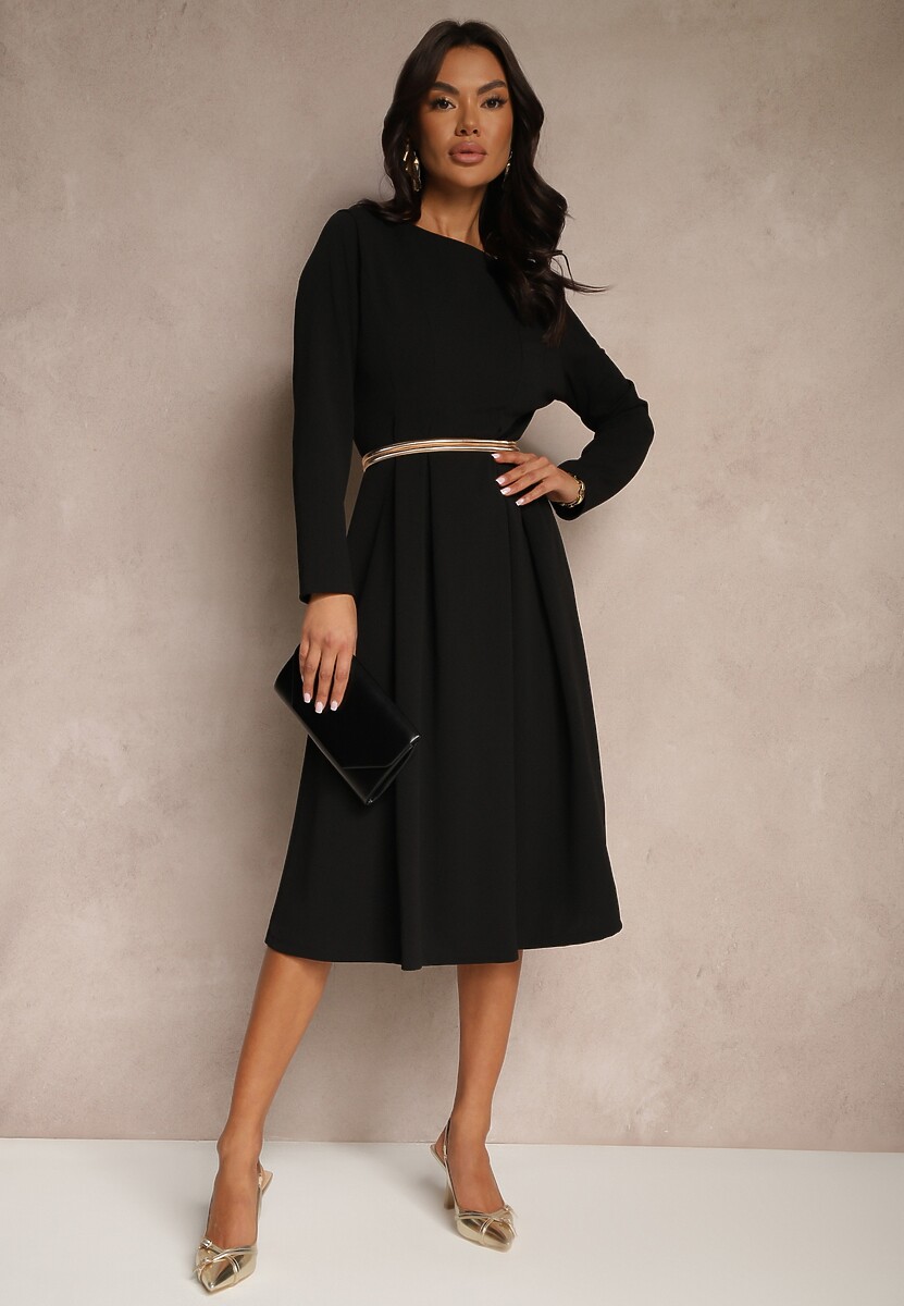 Czarna Rozkloszowana Sukienka w Eleganckim Stylu Temilissa