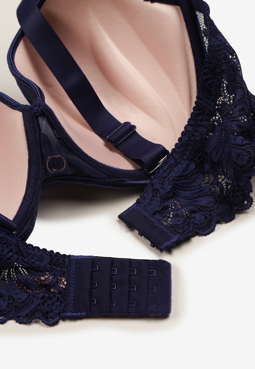 Granatowy Biustonosz Full Cup Pokryty Koronką Hiacinthia