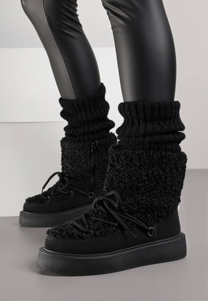 Czarne Śniegowce z Futerkiem Typu Teddy Allere