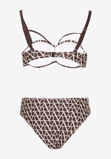 Brązowe Bikini Biustonosz i Majtki Typu Figi w Geometryczny Wzór Linarissa