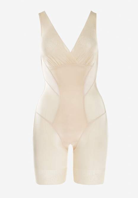 Beżowe Modelujące Body z Koronkowymi Wstawkami Tisella