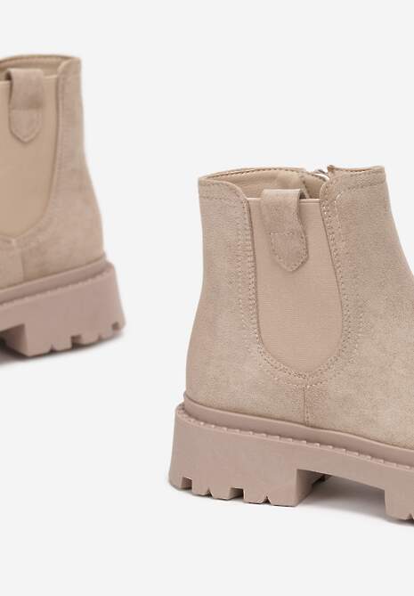 Beżowe Botki Sztyblety na Grubej Podeszwie Liraelia