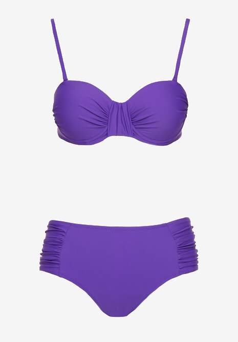 Fioletowe Bikini Figi i Usztywniany Biustonosz z Marszczeniem Vintelle