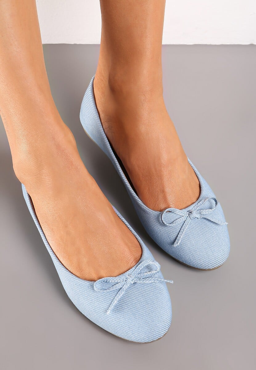 Niebieskie Denimowe Balerinki z Kokardką i Płaską Podeszwą Grena