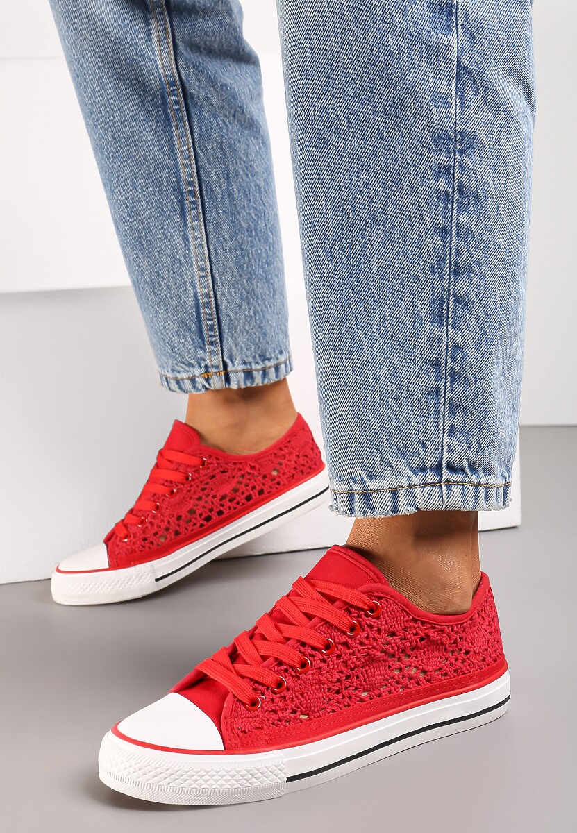 Czerwone Trampki z Krótką Ażurową Cholewką Paerina