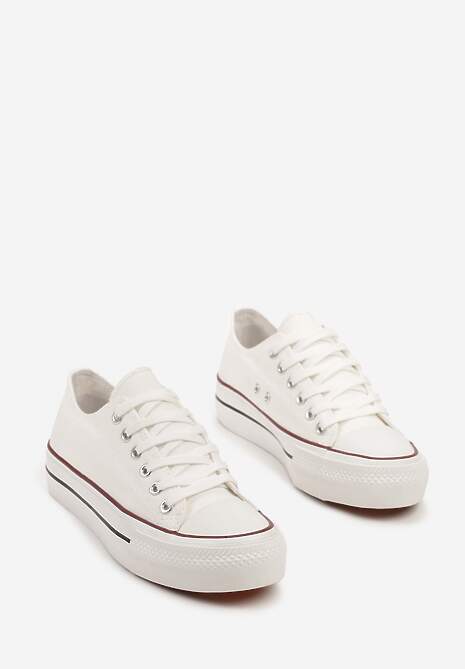 Biało-Czerwone Casualowe Trampki na Platformie ze Sznurowaniem Ravathra