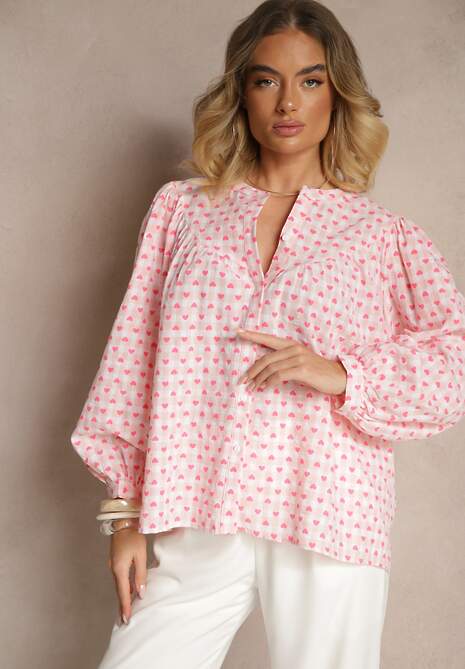 Różowa Bawełniana Koszula w Kratkę Vichy i Serduszka Halorwena