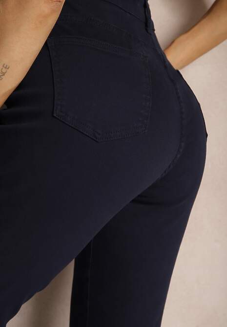 Granatowe Gładkie Spodnie o Kroju Slim Madysen