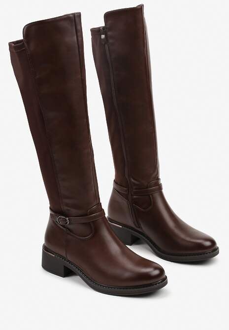 Brązowe Kozaki Typu Oficerki z Klamrą na Pasku Esillea