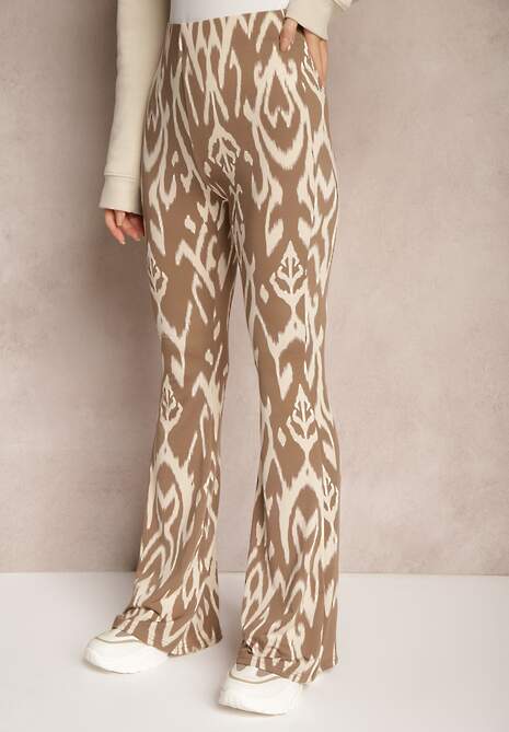 Brązowe Spodnie o Kroju Dzwonów High Waist z Gumką w Talii Zaianna