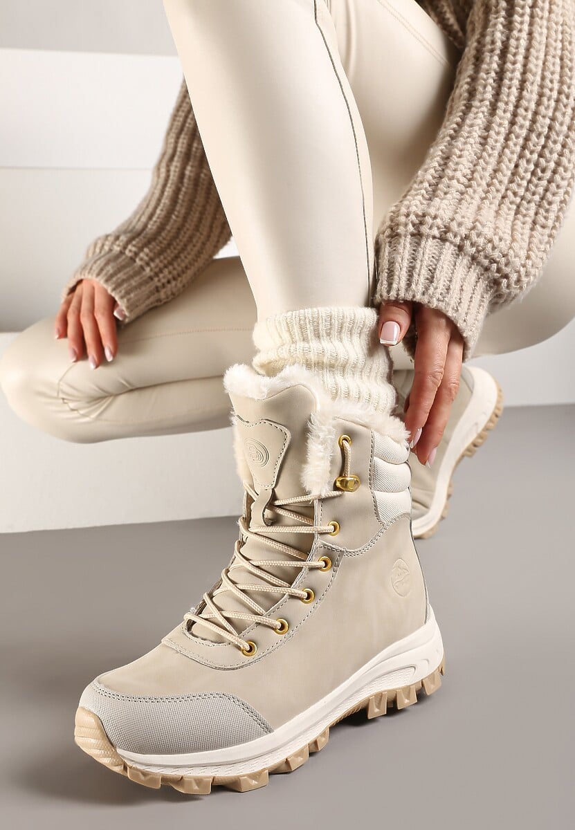 Czarne Botki Trekkingowe na Platformie ze Sznurowaniem Labrinna