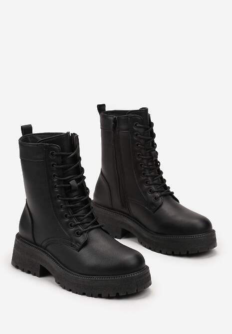 Czarne Botki Workery na Grubej Podeszwie Fashia