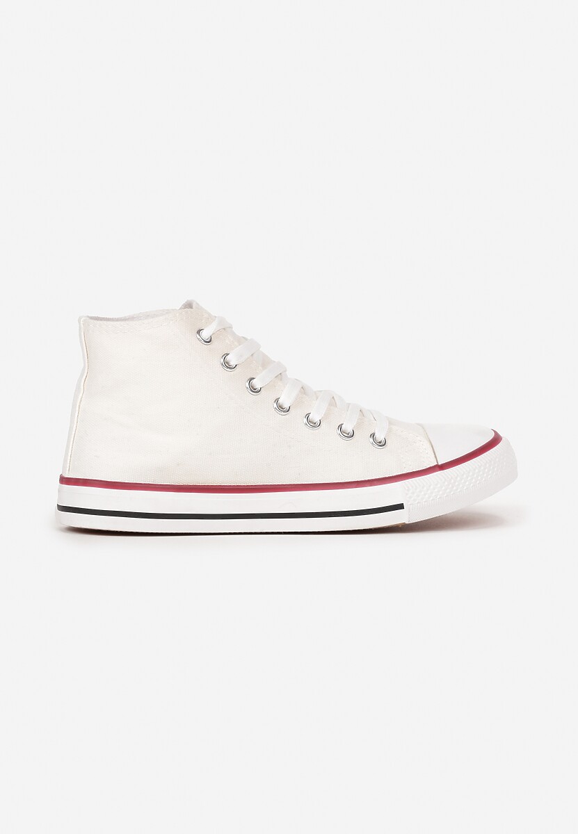 Białe Trampki na Płaskiej Podeszwie z Lamówką Vinys