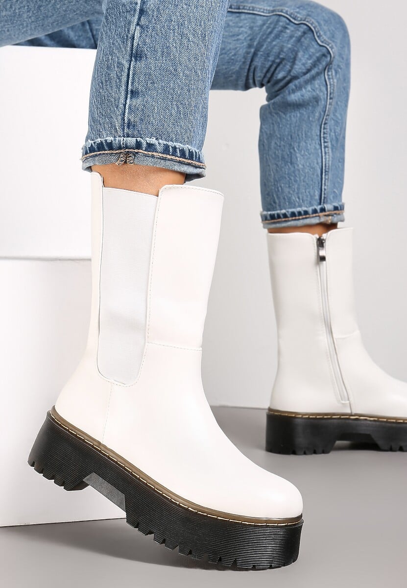 Białe Botki na Grubej Podeszwie Howon
