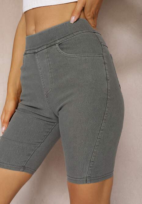 Szare Szorty z Gumką w Pasie High Waist Lorolia