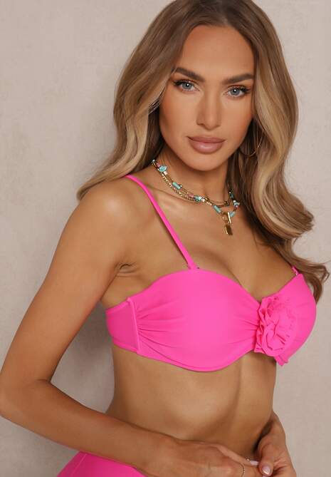 Różowe Bikini Majtki Figi Biustonosz Ozdobione Kwiatem 3D Tenionea