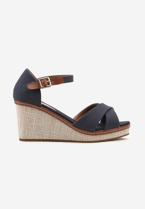 Granatowe Sandały Espadryle na Wysokim Koturnie z Plecionką Nitzy