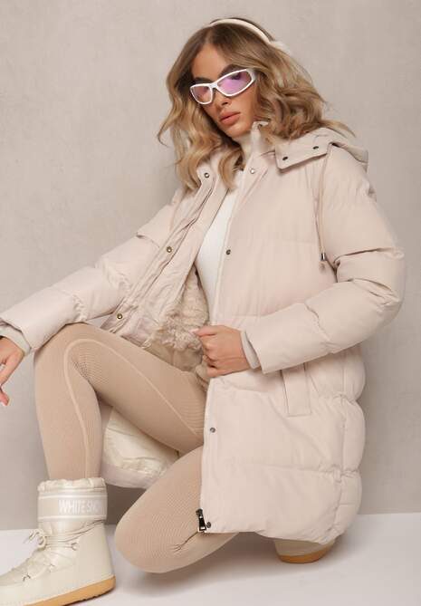 Jasnobeżowa Kurtka z Klasycznym Pikowaniem i Odpinanym Kapturem Thessari