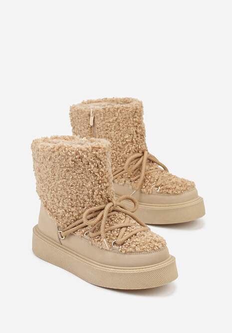 Ciemnobeżowe Śniegowce z Futerkiem Typu Teddy Allere