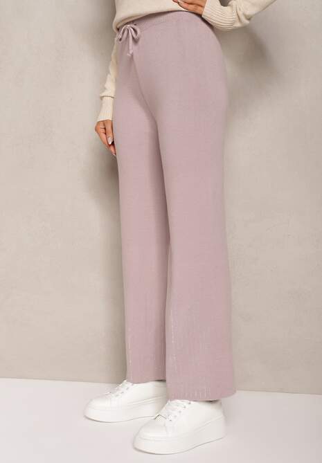 Jasnofioletowe Spodnie o Szerokim Kroju High Waist z Cyrkoniami i Gumką w Pasie Loreitha