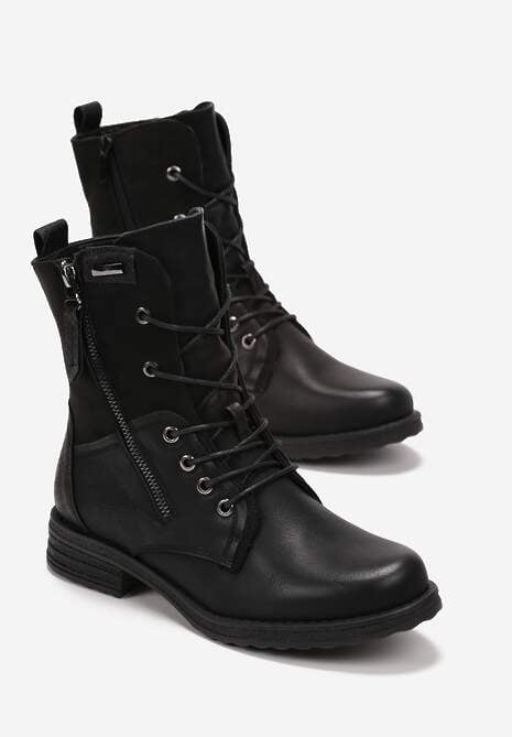 Czarne Botki Sznurowane z Zamkiem Hiyab