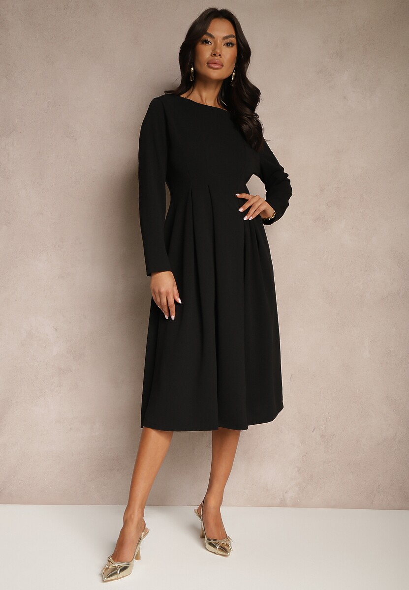 Czarna Rozkloszowana Sukienka w Eleganckim Stylu Temilissa