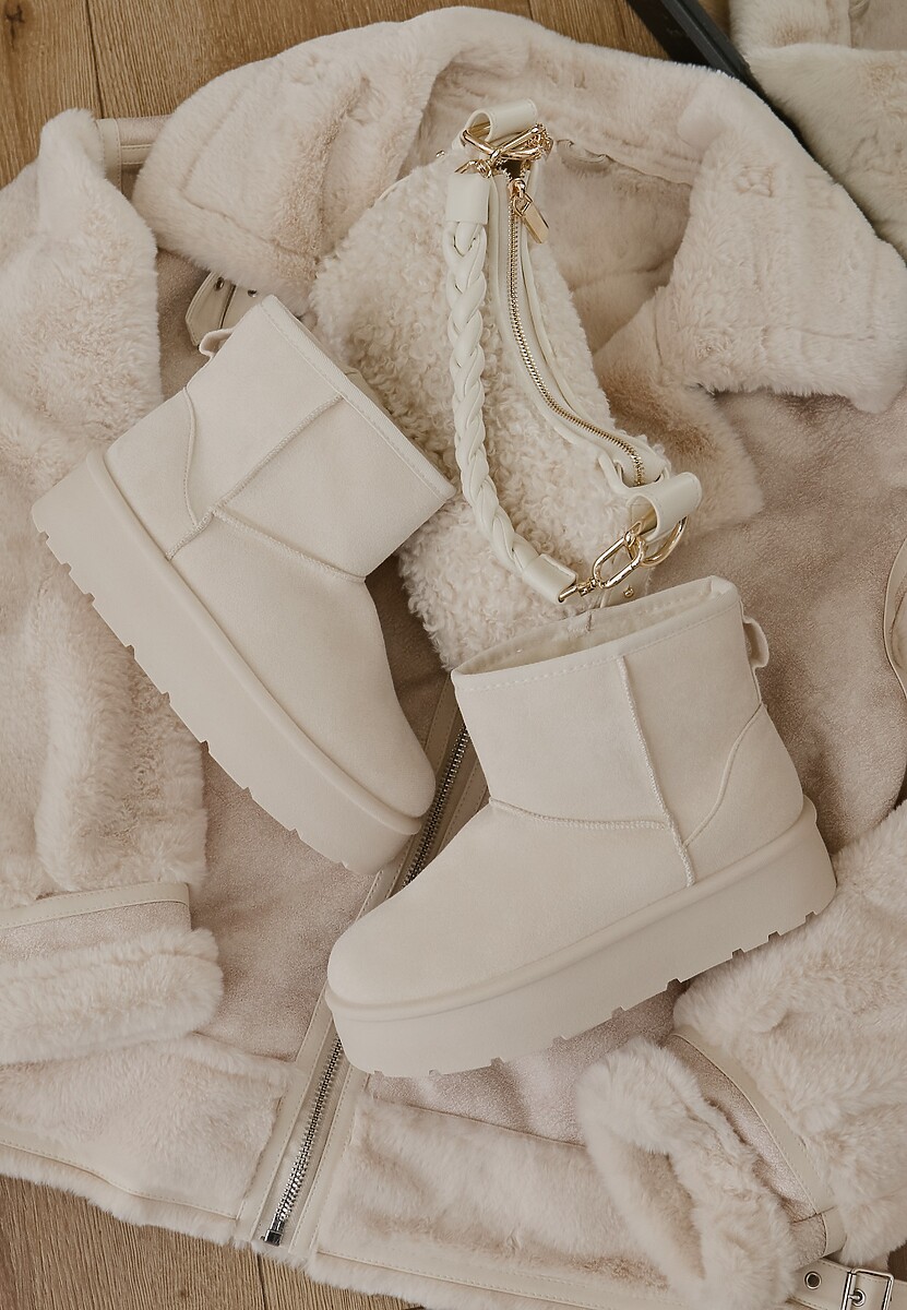 Ciemnobeżowe Wsuwane Śniegowce na Gładkiej Platformie Irindara