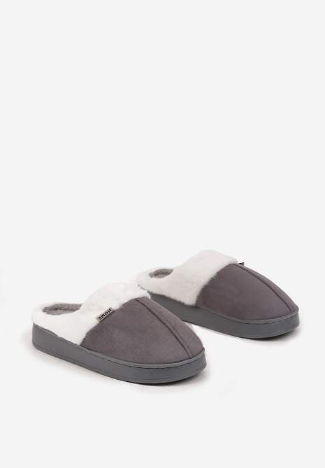 Szare Klasyczne Kapcie Vices z Ozdobnym Futrem Eleahilde