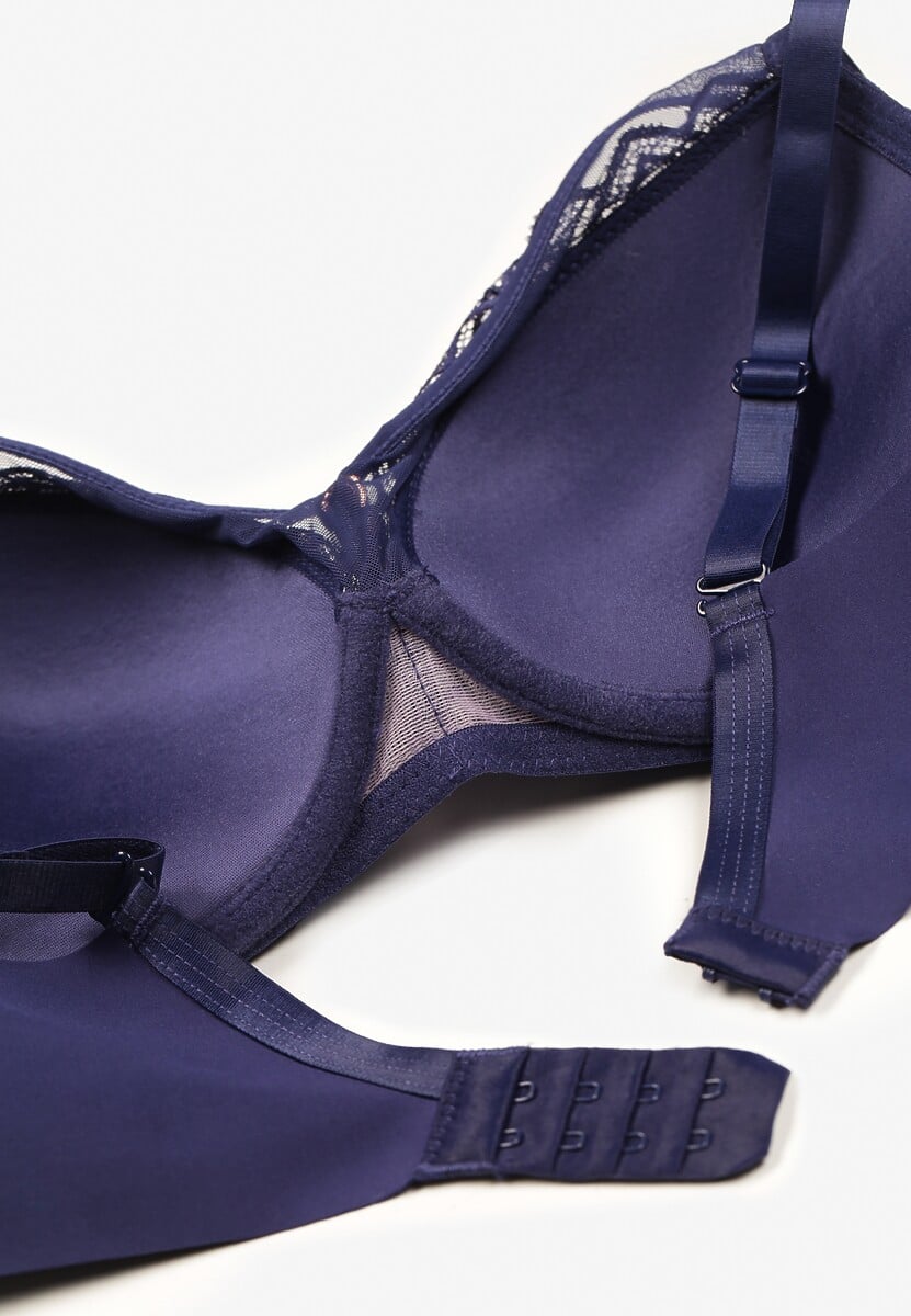 Granatowo-Różowy Koronkowy Biustonosz Push-Up Evantia