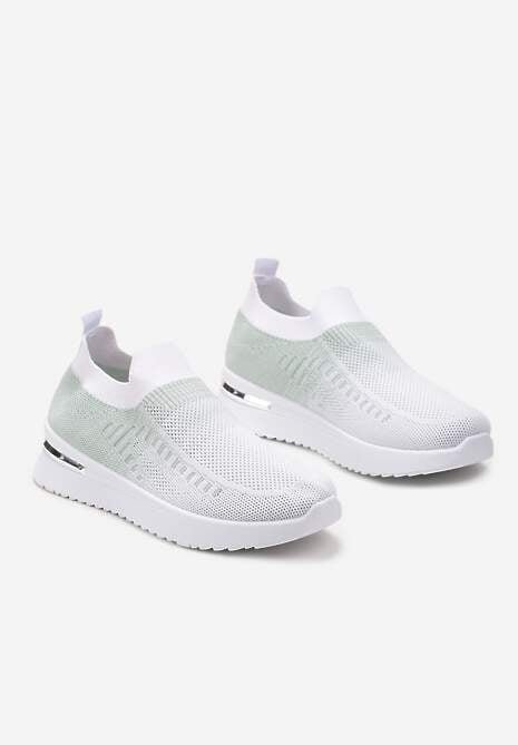 Biało-Zielone Buty Sportowe z Nadrukiem Obmre i Skarpetkową Cholewką Erinevia