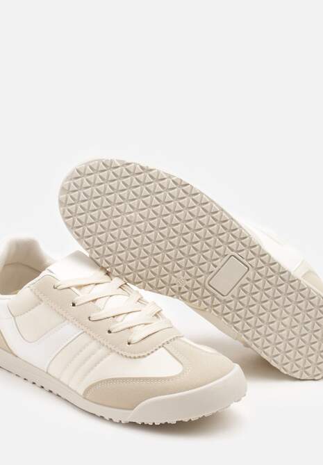Beżowe Sneakersy Typu Tenisówki z Kontrastowymi Wstawkami Feladith